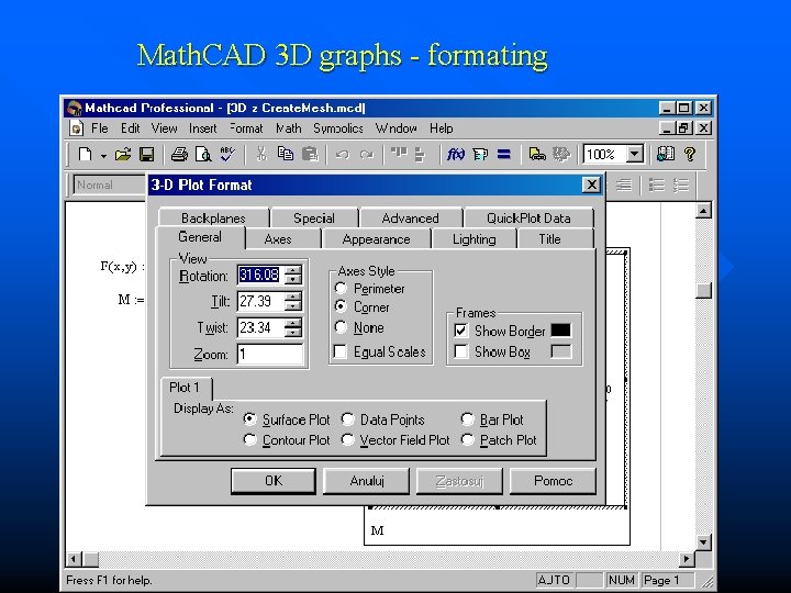 Math. CAD 3 D graphs - formating 