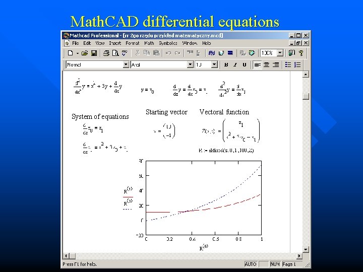 Math. CAD differential equations System of equations Starting vector Vectoral function 