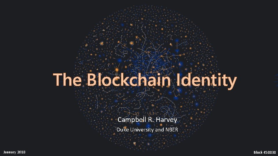 The Blockchain Identity Campbell R. Harvey Duke University and NBER January 2018 Block 458838