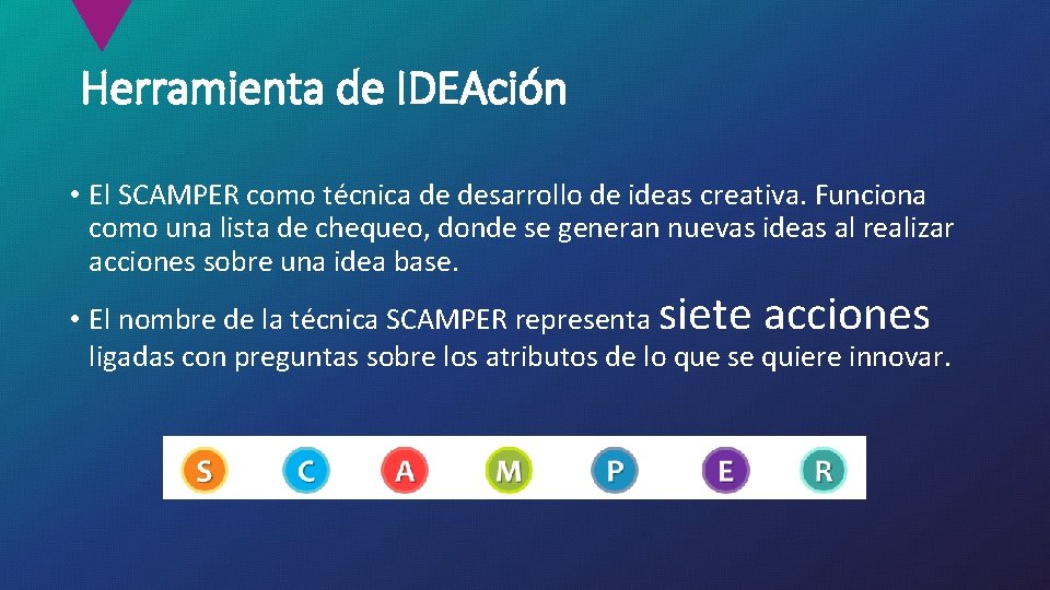 Herramienta de IDEAción • El SCAMPER como técnica de desarrollo de ideas creativa. Funciona