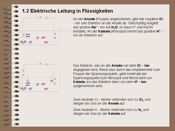 1. 2 Elektrische Leitung in Flüssigkeiten An der Anode (Pluspol) angekommen, gibt das negative 1. 2 Elektrische Leitung in Flüssigkeiten An der Anode (Pluspol) angekommen, gibt das negative