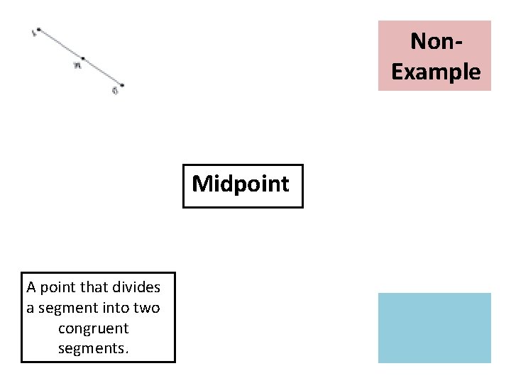 Non. Example Picture Midpoint A point that divides a segment into two congruent segments.