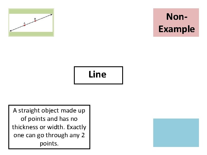Non. Example Line A straight object made up of points and has no thickness