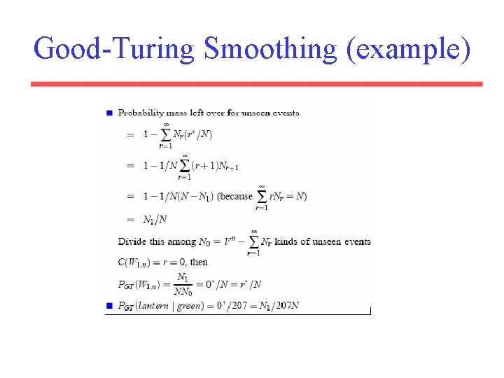 Good-Turing Smoothing (example) 