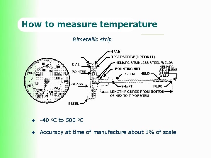 How to measure temperature Bimetallic strip l -40 o. C to 500 o. C