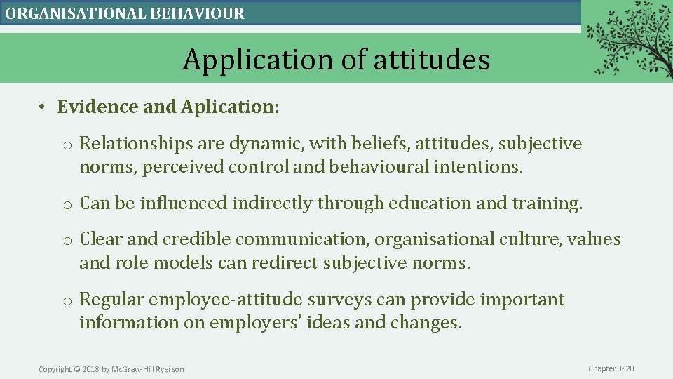 ORGANISATIONAL BEHAVIOUR Application of attitudes • Evidence and Aplication: o Relationships are dynamic, with