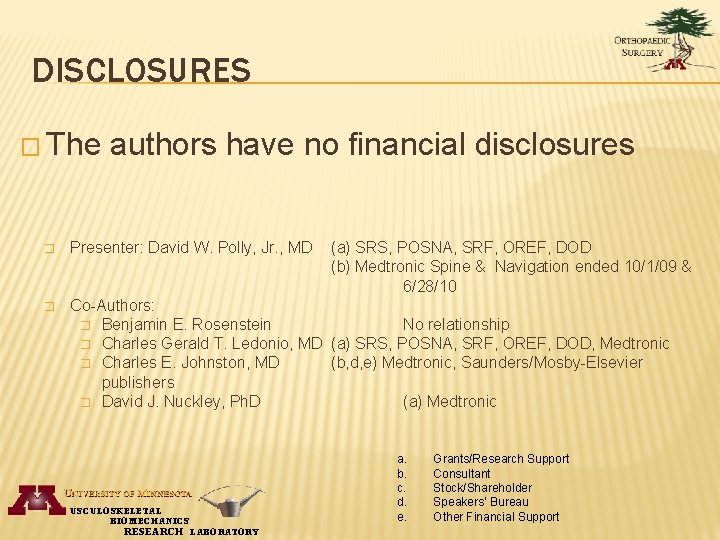 DISCLOSURES � The authors have no financial disclosures � Presenter: David W. Polly, Jr.