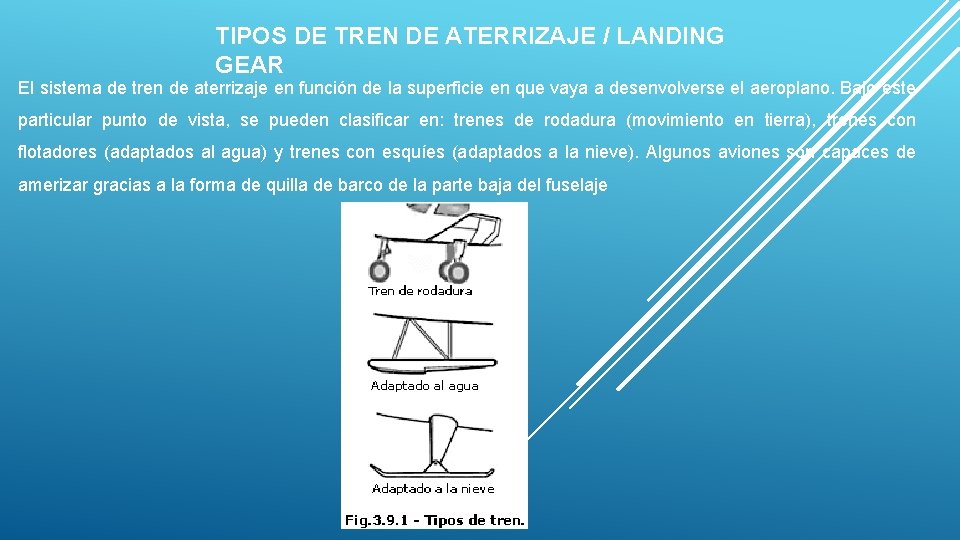 TIPOS DE TREN DE ATERRIZAJE / LANDING GEAR El sistema de tren de aterrizaje TIPOS DE TREN DE ATERRIZAJE / LANDING GEAR El sistema de tren de aterrizaje