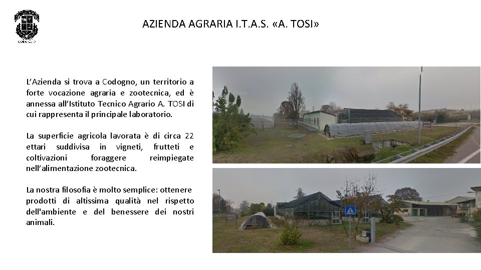 AZIENDA AGRARIA I. T. A. S. «A. TOSI» L’Azienda si trova a Codogno, un AZIENDA AGRARIA I. T. A. S. «A. TOSI» L’Azienda si trova a Codogno, un
