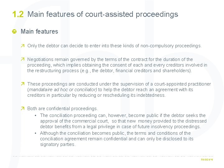 1. 2 Main features of court-assisted proceedings Main features Only the debtor can decide