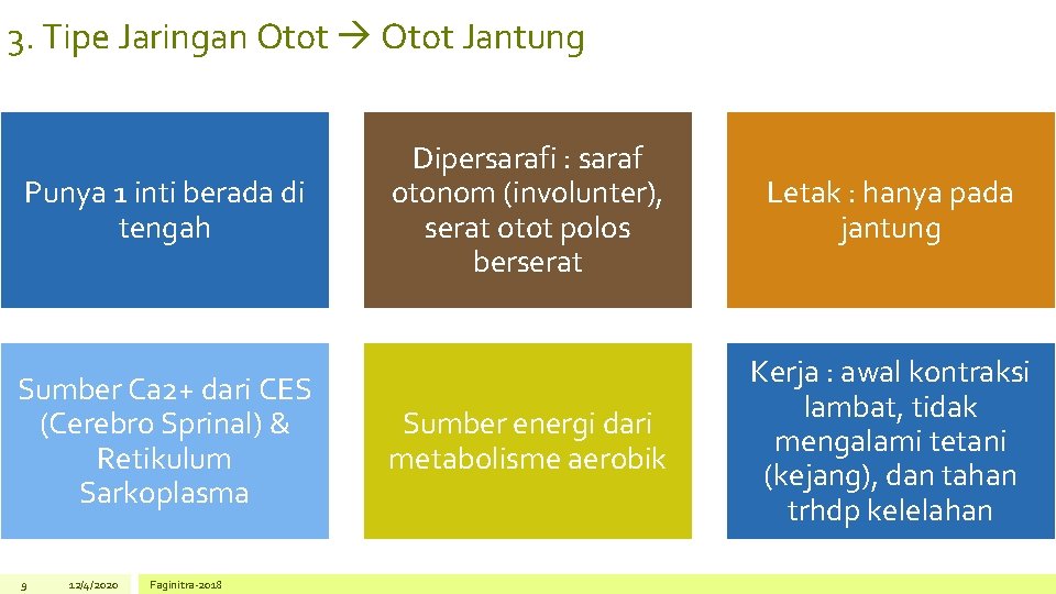 3. Tipe Jaringan Otot Jantung Punya 1 inti berada di tengah Sumber Ca 2+