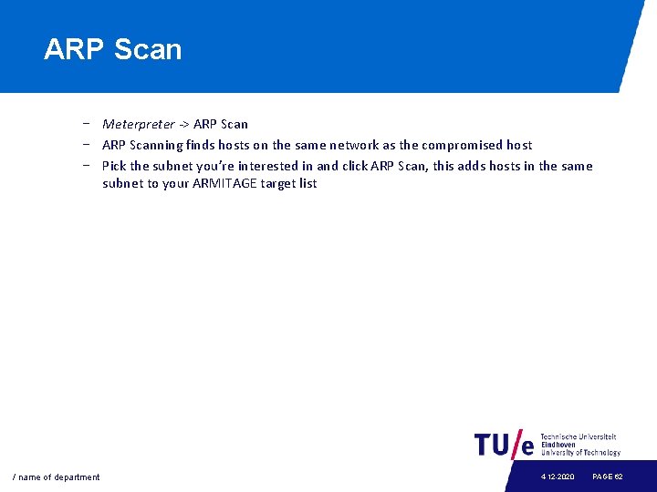 ARP Scan − Meterpreter -> ARP Scan − ARP Scanning finds hosts on the