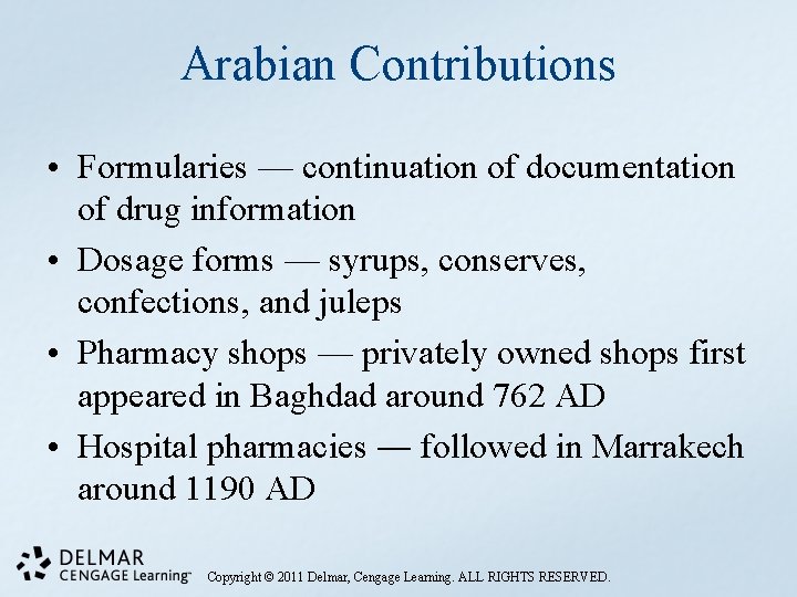 Arabian Contributions • Formularies — continuation of documentation of drug information • Dosage forms