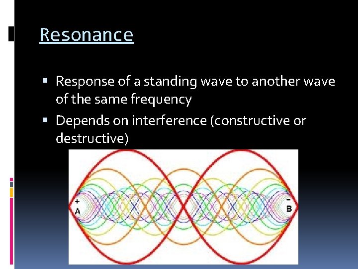 Resonance Response of a standing wave to another wave of the same frequency Depends