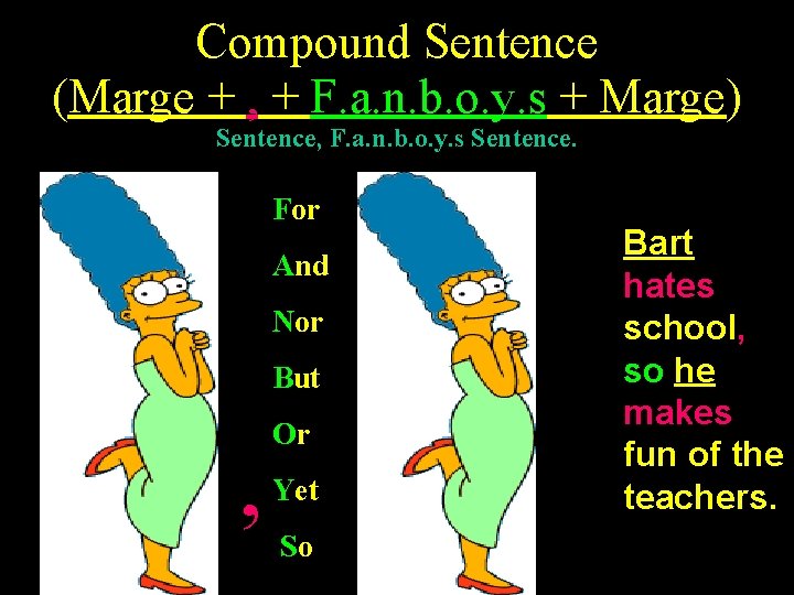 Compound Sentence (Marge + , + F. a. n. b. o. y. s +