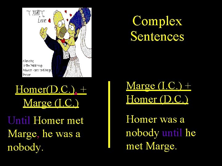 Complex Sentences Homer(D. C. ), + Marge (I. C. ) Until Homer met Marge,
