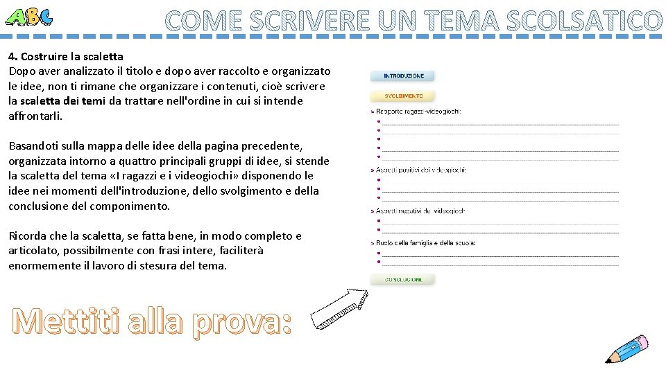 4. Costruire la scaletta Dopo aver analizzato il titolo e dopo aver raccolto e