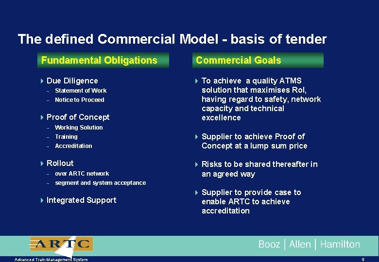 The defined Commercial Model - basis of tender Fundamental Obligations 4 Due Diligence –