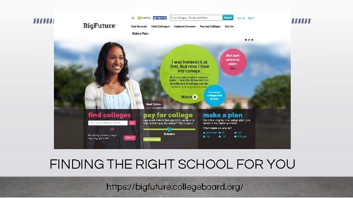FINDING THE RIGHT SCHOOL FOR YOU https: //bigfuture. collegeboard. org/ 