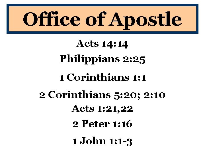 Office of Apostle Acts 14: 14 Philippians 2: 25 1 Corinthians 1: 1 2