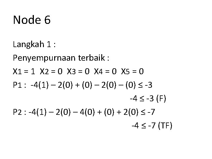 Node 6 Langkah 1 : Penyempurnaan terbaik : X 1 = 1 X 2