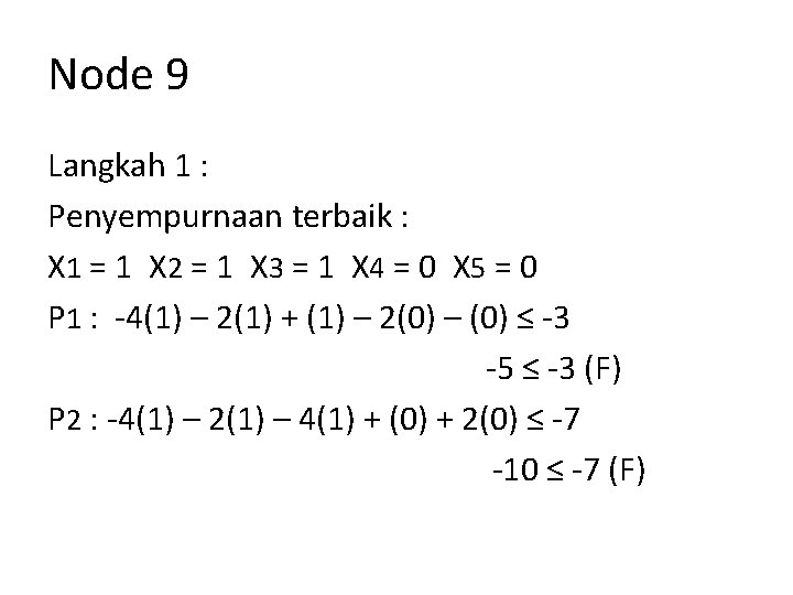 Node 9 Langkah 1 : Penyempurnaan terbaik : X 1 = 1 X 2