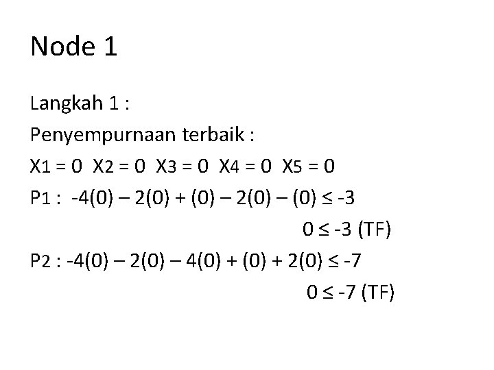 Node 1 Langkah 1 : Penyempurnaan terbaik : X 1 = 0 X 2