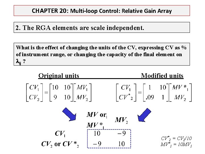 CHAPTER 20: Multi-loop Control: Relative Gain Array 2. The RGA elements are scale independent.