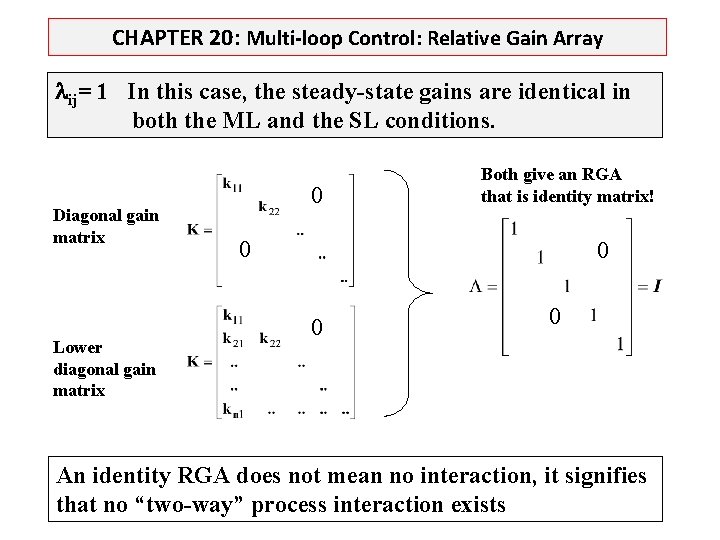 CHAPTER 20: Multi-loop Control: Relative Gain Array ij= 1 In this case, the steady-state