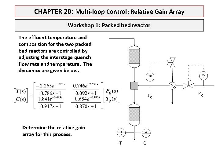 CHAPTER 20: Multi-loop Control: Relative Gain Array Workshop 1: Packed bed reactor The effluent