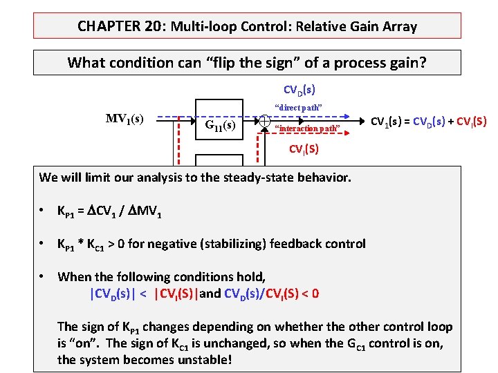 CHAPTER 20: Multi-loop Control: Relative Gain Array What condition can “flip the sign” of