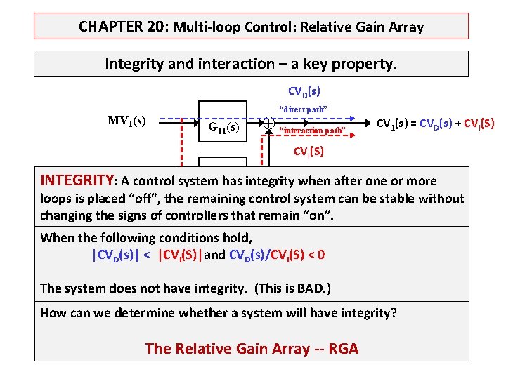 CHAPTER 20: Multi-loop Control: Relative Gain Array Integrity and interaction – a key property.