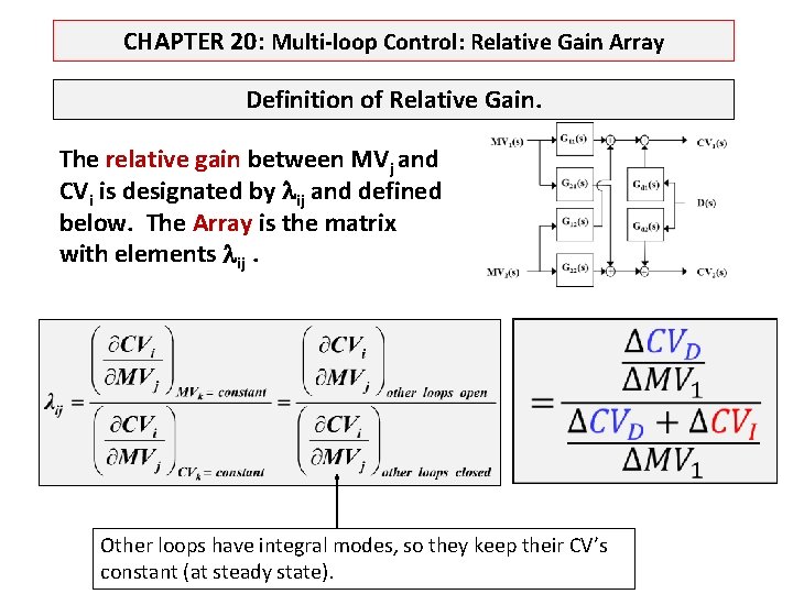 CHAPTER 20: Multi-loop Control: Relative Gain Array Definition of Relative Gain. The relative gain