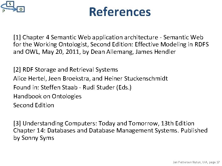 S P O References [1] Chapter 4 Semantic Web application architecture - Semantic Web