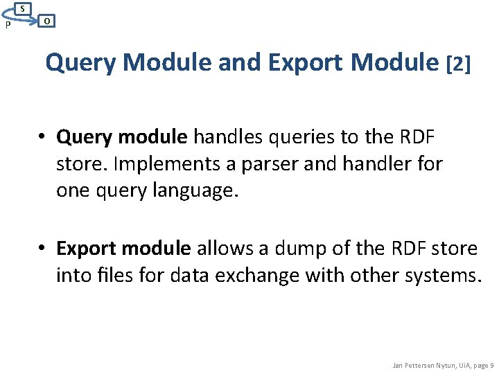 S P O Query Module and Export Module [2] • Query module handles queries