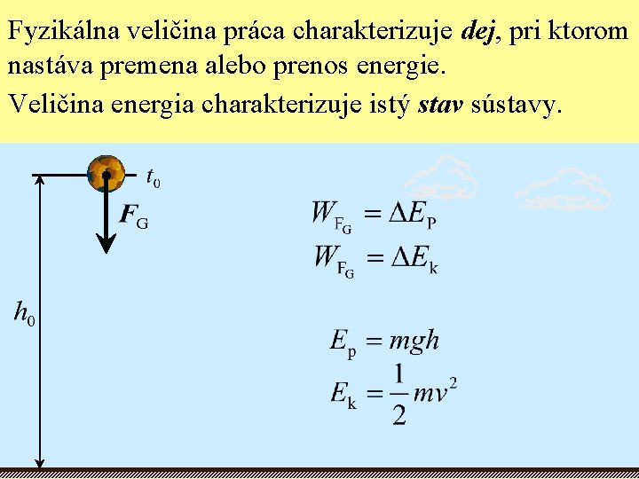 Fyzikálna veličina práca charakterizuje dej, pri ktorom nastáva premena alebo prenos energie. Veličina energia