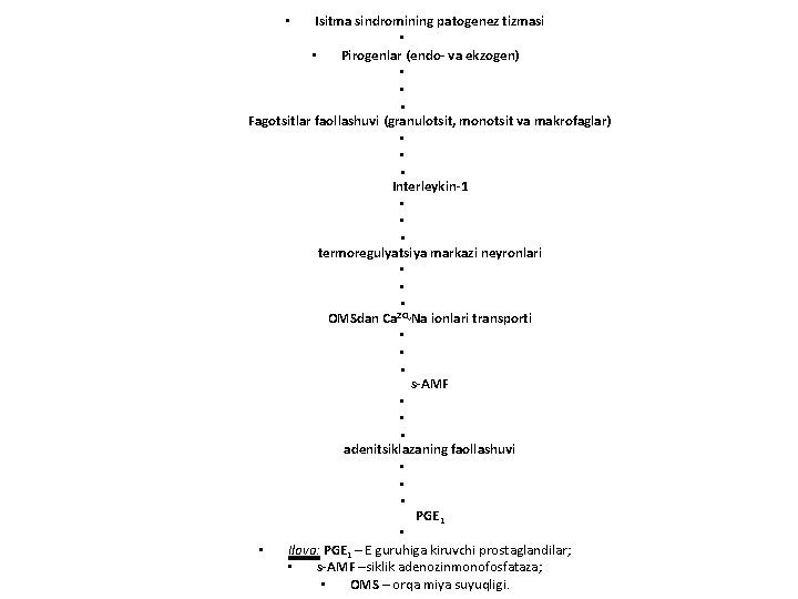 Isitma sindromining patogenez tizmasi • • Pirogenlar (endo- va ekzogen) • • • Fagotsitlar