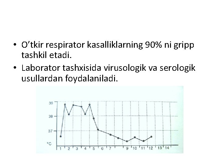  • O’tkir respirator kasalliklarning 90% ni gripp tashkil etadi. • Laborator tashxisida virusologik