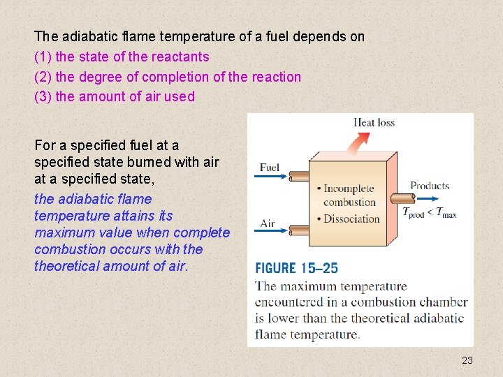 The adiabatic flame temperature of a fuel depends on (1) the state of the