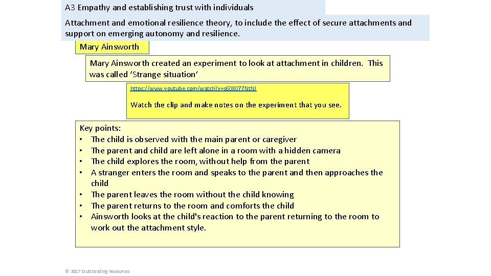 A 3 Empathy and establishing trust with individuals Attachment and emotional resilience theory, to