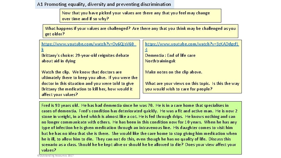 A 1 Promoting equality, diversity and preventing discrimination Now that you have picked your