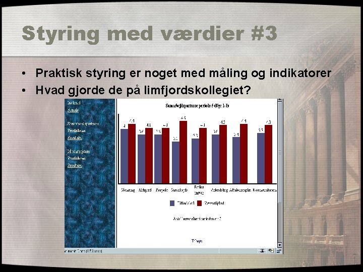 Styring med værdier #3 • Praktisk styring er noget med måling og indikatorer •