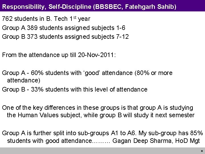 Responsibility, Self-Discipline (BBSBEC, Fatehgarh Sahib) 762 students in B. Tech 1 st year Group