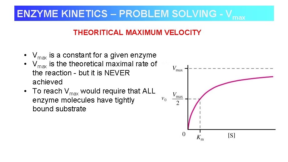 ENZYME KINETICS – PROBLEM SOLVING - Vmax THEORITICAL MAXIMUM VELOCITY • Vmax is a