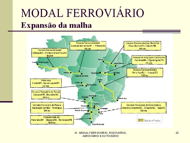 MODAL FERROVIÁRIO Expansão da malha III - MODAL FERROVIÁRIO, RODOVIÁRIO, AEROVIÁRIO E DUTOVIÁRIO 23