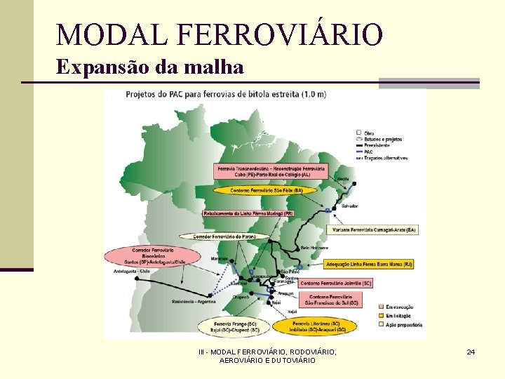 MODAL FERROVIÁRIO Expansão da malha III - MODAL FERROVIÁRIO, RODOVIÁRIO, AEROVIÁRIO E DUTOVIÁRIO 24