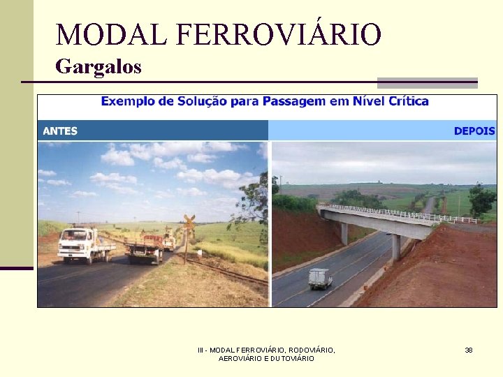 MODAL FERROVIÁRIO Gargalos III - MODAL FERROVIÁRIO, RODOVIÁRIO, AEROVIÁRIO E DUTOVIÁRIO 38 