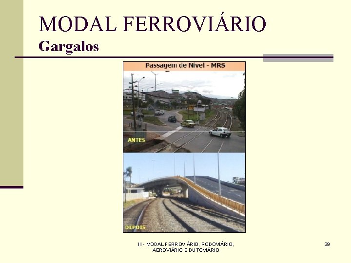 MODAL FERROVIÁRIO Gargalos III - MODAL FERROVIÁRIO, RODOVIÁRIO, AEROVIÁRIO E DUTOVIÁRIO 39 