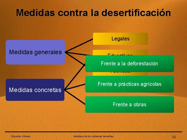 Medidas contra la desertificación Legales Medidas generales Medidas concretas Educativas Frente a la deforestación