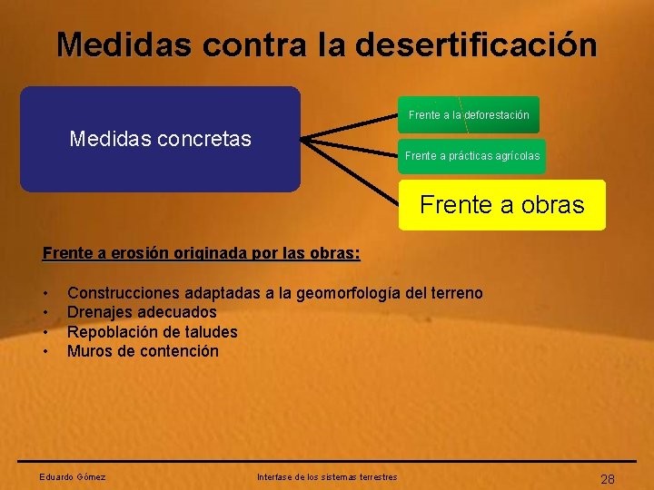 Medidas contra la desertificación Frente a la deforestación Medidas concretas Frente a prácticas agrícolas